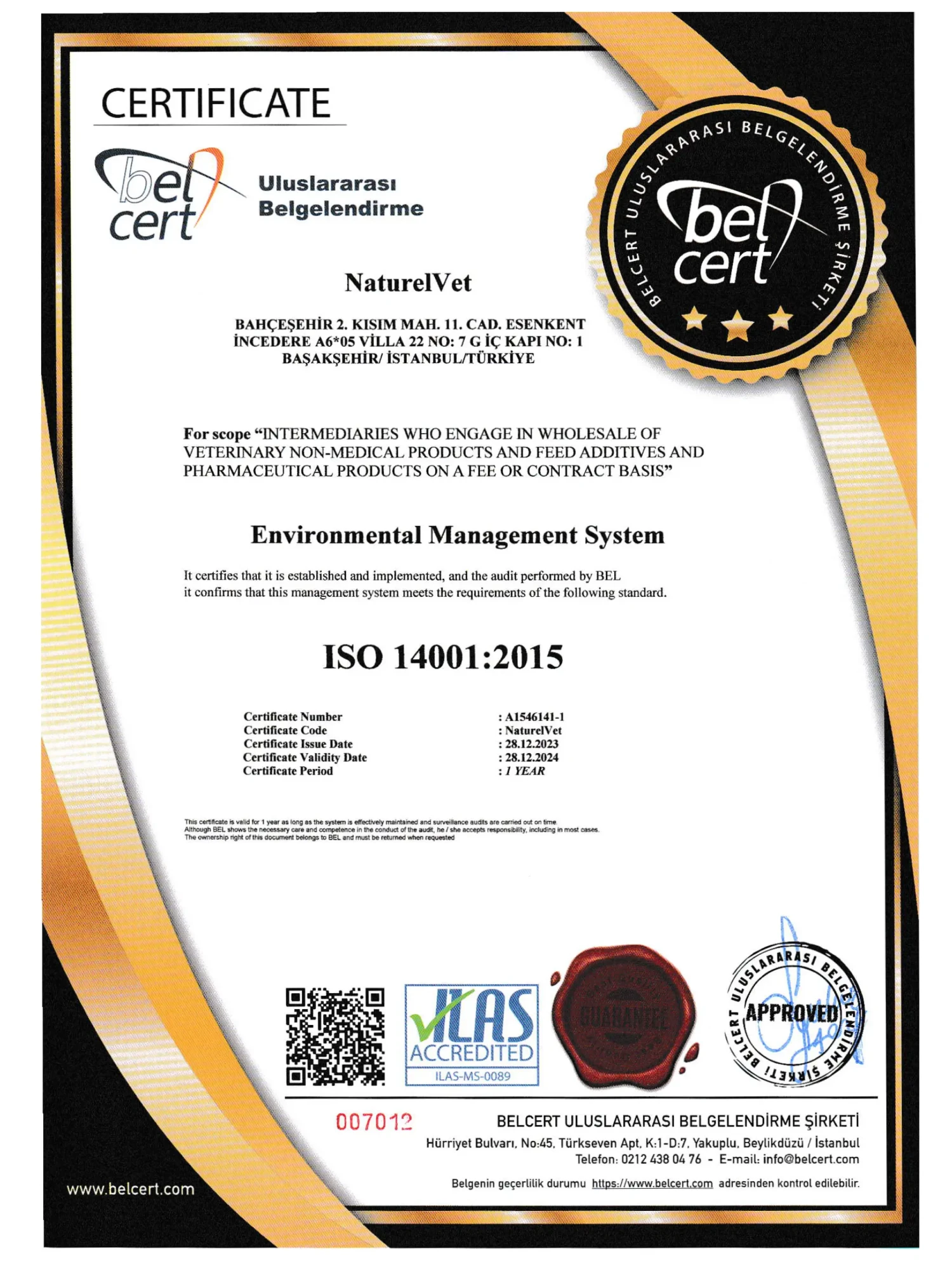 Certificate ISO 14001:2015