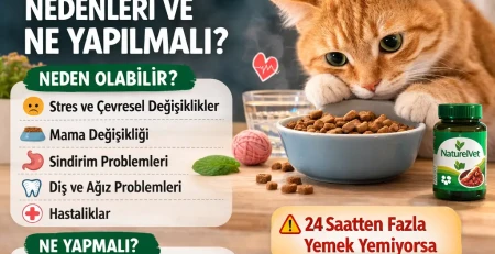 Kedilerde iştahsızlık nedenlerini ve yapılması gerekenleri anlatan bilgilendirici görsel